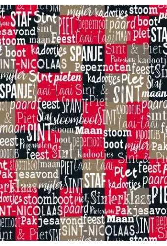 Sintpapier Trendy Handlettering Rood Zwart Goud 70cm x 125meter