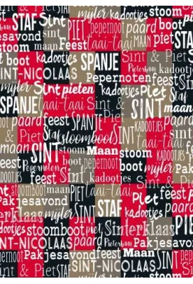 Sintpapier Trendy Handlettering Rood Zwart Goud 70cm x 125meter