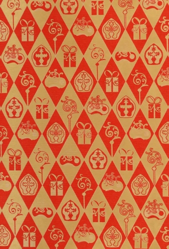 Sintpapier Bruin Kraft Sint Rood & Goud 70cm x 125meter OP IS OP