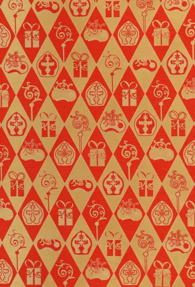 Sintpapier Bruin Kraft Sint Rood & Goud 70cm x 125meter OP IS OP