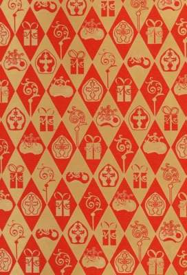 Sintpapier Bruin Kraft Sint Rood & Goud 70cm x 250meter