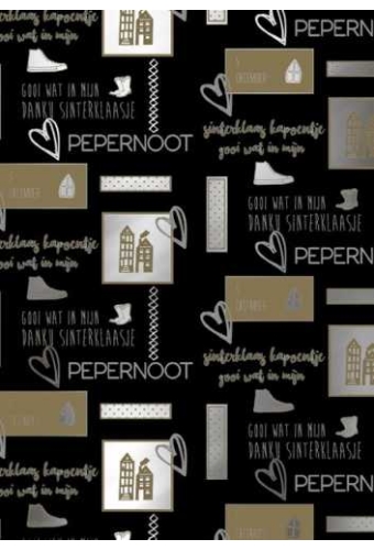 Sintpapier Metaalpapier Love Sint Zwart Goud 50cm x 125m OP IS OP