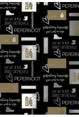 Sintpapier Metaalpapier Love Sint Zwart Goud 50cm x 125m OP IS OP