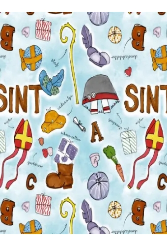 Sintpapier Trendy Sinterklaas On The Move Blauw 40cm x 200meter