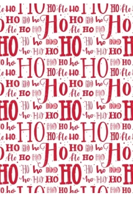 Kerstpapier Hoho Lettering Rood 70 cm x  200meter