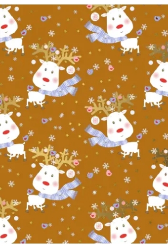 Kerstpapier Rudi Reindeer Ochre 70 cm x  200meter