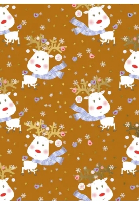 Kerstpapier Rudi Reindeer Ochre 70 cm x  200meter