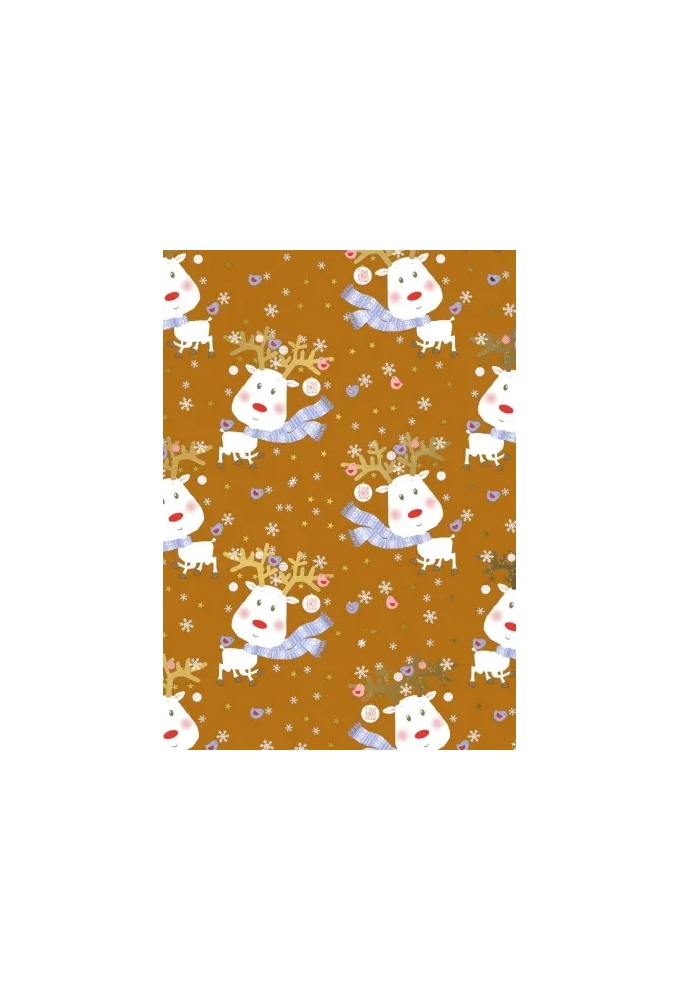 Kerstpapier Rudi Reindeer Ochre 70 cm x  200meter
