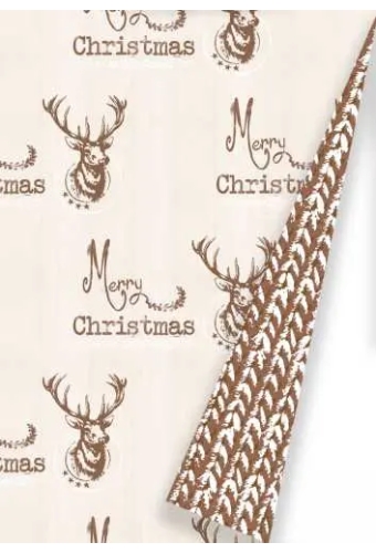 Kerstpapier Dubbelzijdig Honest Reindeer Wit & Koper 30cm x 175meter