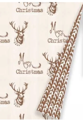 Kerstpapier Dubbelzijdig Honest Reindeer Wit & Koper 30cm x 175meter