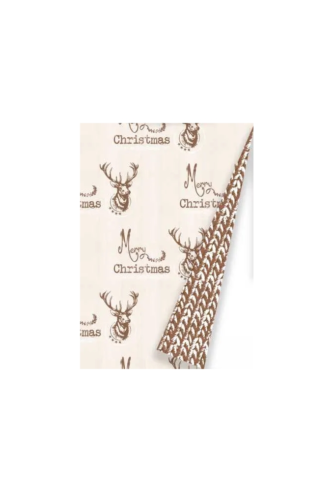 Kerstpapier Dubbelzijdig Honest Reindeer Wit & Koper 30cm x 175meter