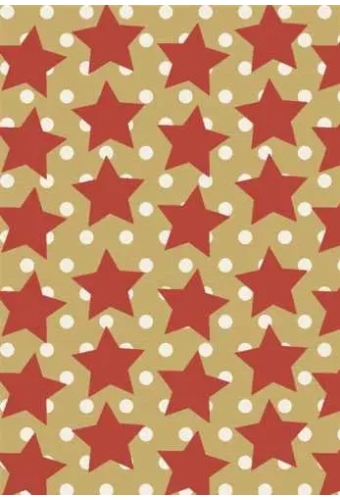 Kerstpapier Bruin Kraft Star in the Sky Rood & Wit 30cm x 150meter
