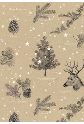 Kerstpapier Recycled Oh My Deer Zwart & Wit 30cm x 250meter