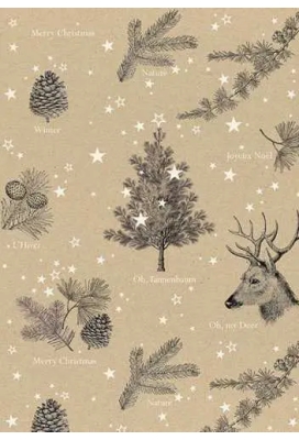 Kerstpapier Recycled Oh My Deer Zwart & Wit 30cm x 250meter