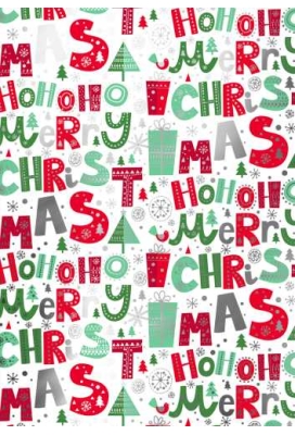 Kerstpapier Metallized Merry Xmas Wit Rood Groen 30cm x 100meter