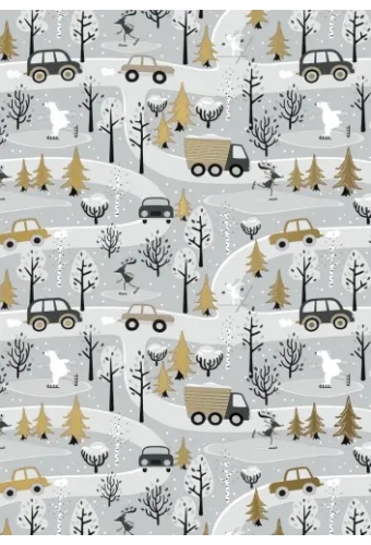 Kerstpapier Winterfun In The Forest Grijs Goud 30 cm x  200meter