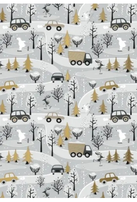 Kerstpapier Winterfun In The Forest Grijs Goud 30 cm x  200meter