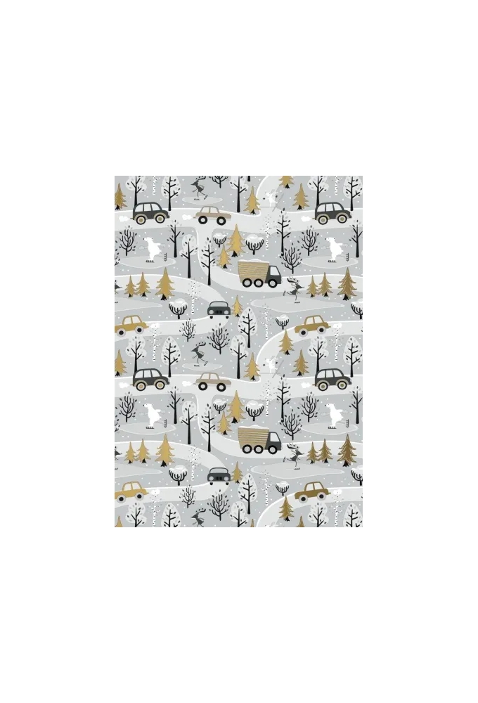 Kerstpapier Winterfun In The Forest Grijs Goud 30 cm x  200meter