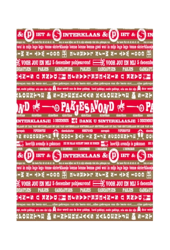 Sintpapier Trendy Pakjesavond Rood Goud 50cm x 125meter  OP IS OP