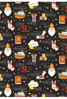 Sintpapier Trendy Sint Rijmpjes Zwart 70cm x 200meter