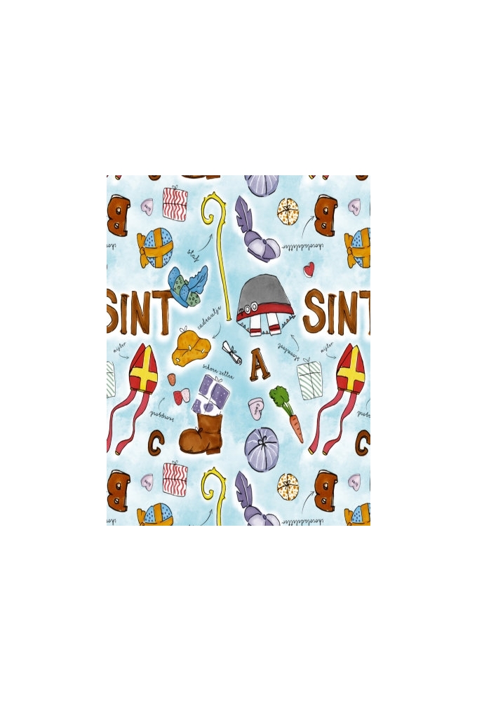 Sintpapier Trendy Sinterklaas On The Move Blauw 70cm x 200meter