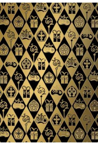 Sintpapier Bruin Kraft Sint Zwart & Goud 70cm x 125meter OP IS OP