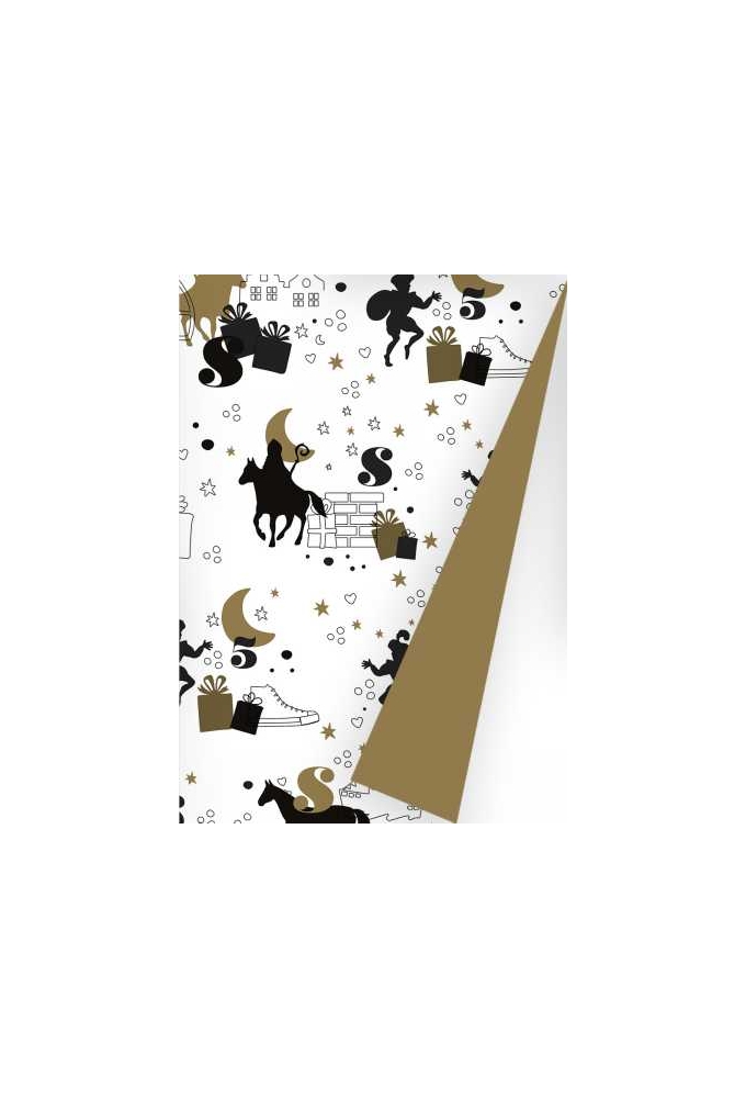 Sintpapier Dubbelzijdig Sint Op De Hoge Daken Zwart & Goud 70cm x 125m
