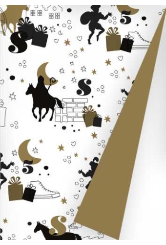 Sintpapier Dubbelzijdig Sint Op De Hoge Daken Zwart & Goud 70cm x 200m