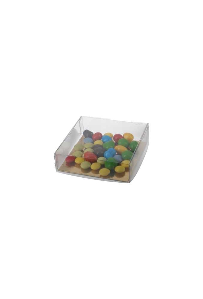 Transparant Cadeaudoos Bonbondoos & Gouden Bodem 10x10x3cm 100stuks