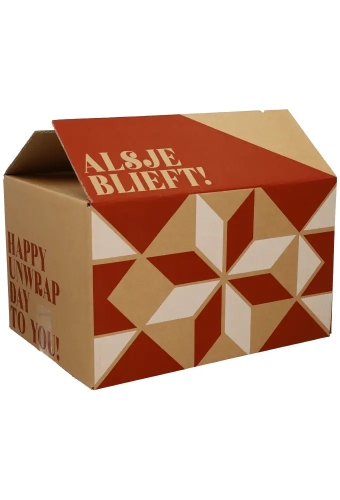 Kerstpakketdozen Een Kadoosje voor Jou Kraft Rood Wit 39x29x17.5cm 15stuks