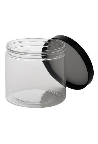 Plastic Potje Met Zwart Schroefdeksel 9.8x10cm inhoud 600ml 6stuks