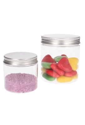 Plastic Potje Met Zilveren Schroefdeksel 9.5x10cm inhoud 515ml 6stuks
