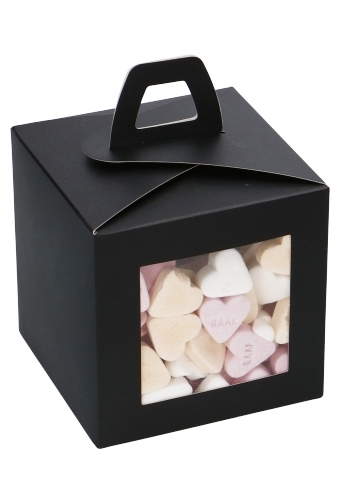 Kubusdoosje Met Venster & Hengsel Zwart Mat 10x10x10cm 25stuks OP IS OP
