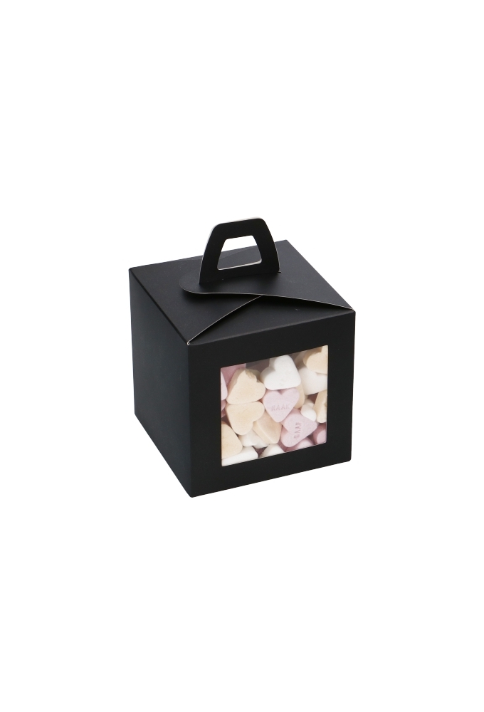 Kubusdoosje Met Venster & Hengsel Zwart Mat 10x10x10cm 25stuks OP IS OP