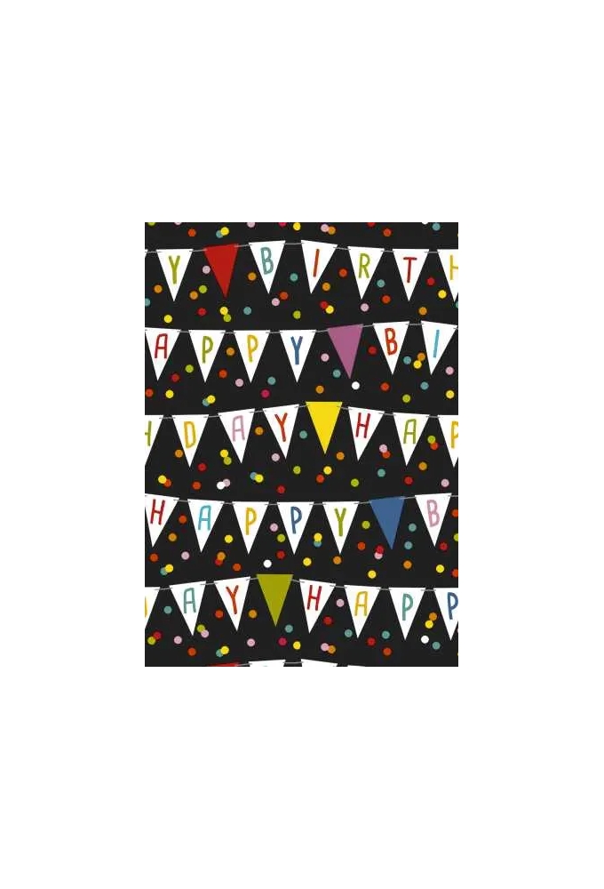 Kadopapier Kids Happy Birthday Flags Zwart 80gr 40cm x 200meter