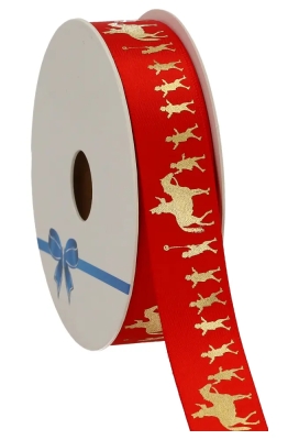 Luxe Satijnlint Sint Met Paard & Pietjes Rood 23mm x 25meter