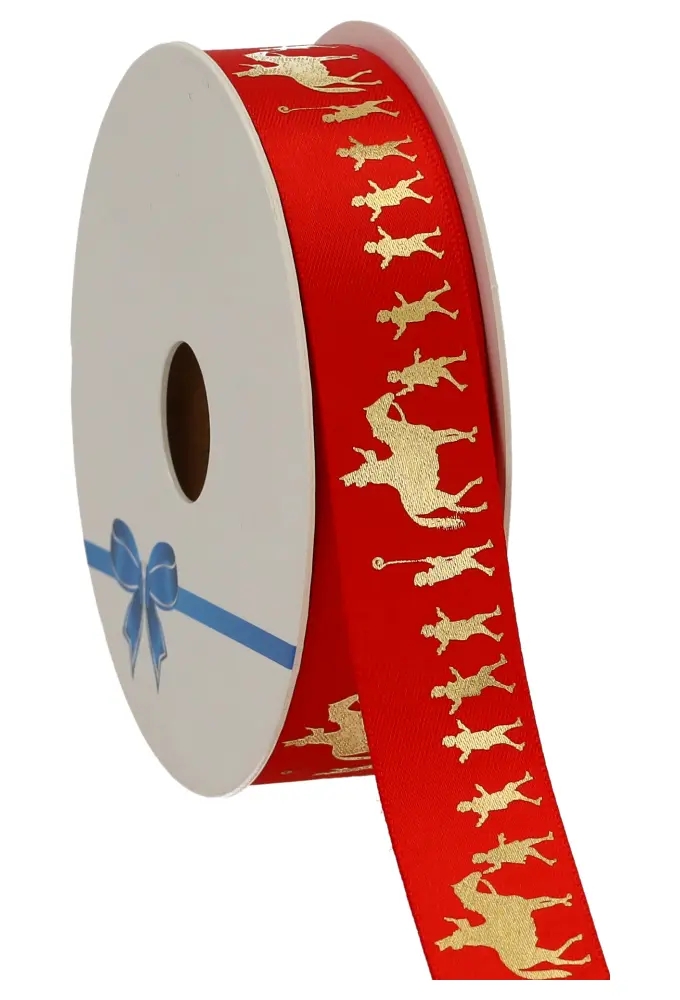 Luxe Satijnlint Sint Met Paard & Pietjes Rood 23mm x 25meter