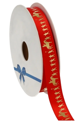 Luxe Satijnlint Sint Met Paard & Pietjes Rood 15mm x 25meter