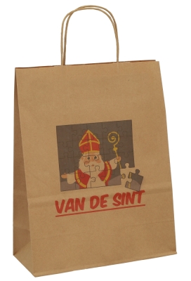 Papieren Draagtas kraft Sint Puzzel A4 24x11x31cm 50stuks