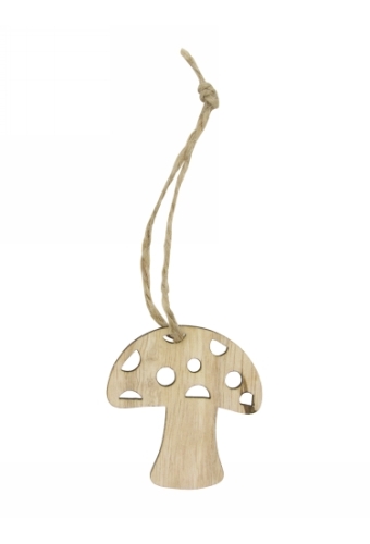 Houten Decoratie Paddenstoel Met Koord 5.2x4.6cm 24stuks