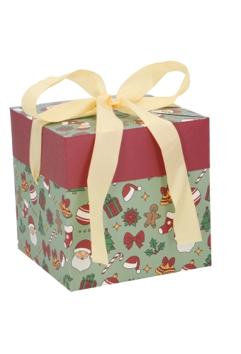 Kerstgeschenkdoos Magic Christmasbox FSC® Met Goud Lint 15x15x15cm 25stuks