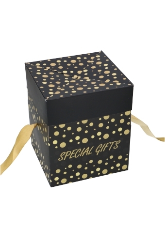 Geschenkdoos Regalo Special Gifts Dots FSC® & Goud Lint 15x15x15cm 25stuks