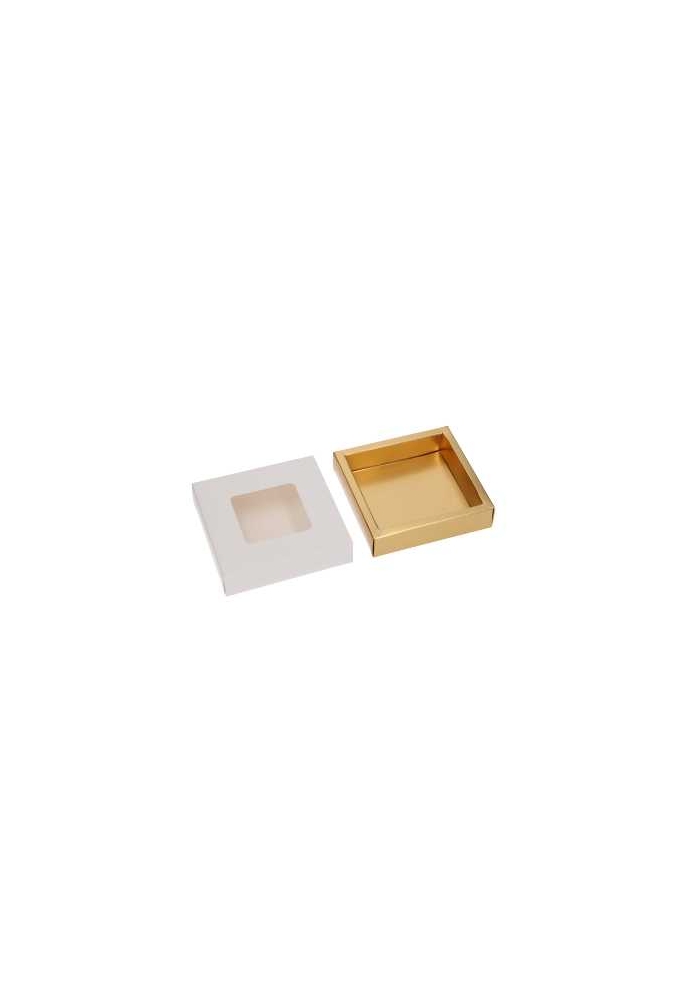 Bonbondoosjes & Schuifvenster Wit Mat & Goud Mat 10x10x2.7cm 10stuks