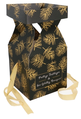 Kerstgeschenkdoos Prettige Feestdagen Met Goud Lint 20x20x20cm 25stuks
