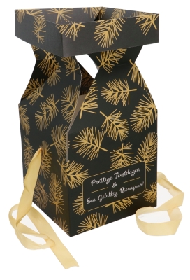 Kerstgeschenkdoos Prettige Feestdagen FSC® Met Goud Lint 15x15x15cm 25stuks