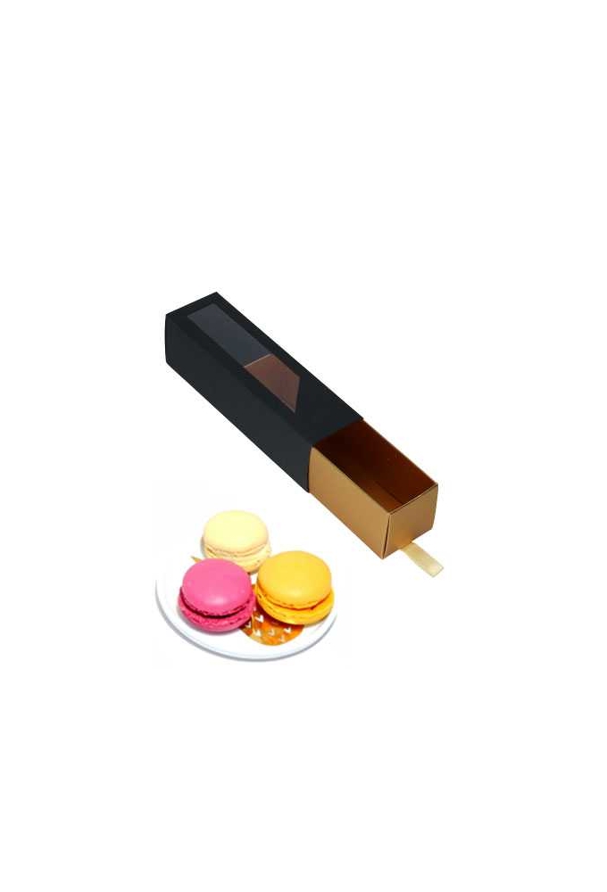 Macarondoosjes 1 Ladeboxje Zwart Mat & Goud Mat FSC®16x4.3x4.5cm 10stuks
