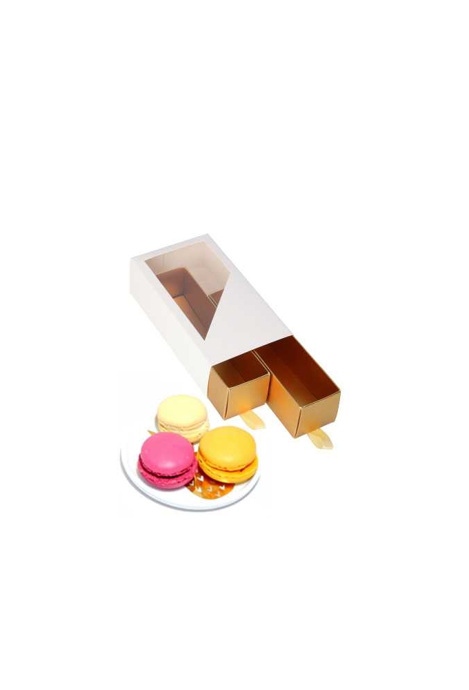 Macarondoosjes 2 Ladeboxje Wit Mat & Goud Mat 16x8.6x4.5cm 10stuks