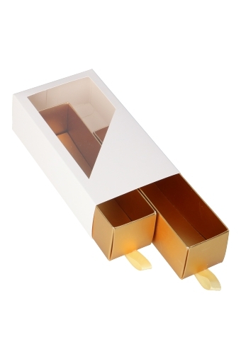 Bonbondoosje 2 Ladeboxje Wit Mat & Goud Mat Hoog FSC®16x8.6x4.5cm 10stuks