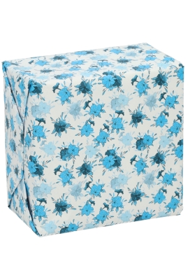 Kadopapier Blauwe Bloemen Mat 50cm x 100meter