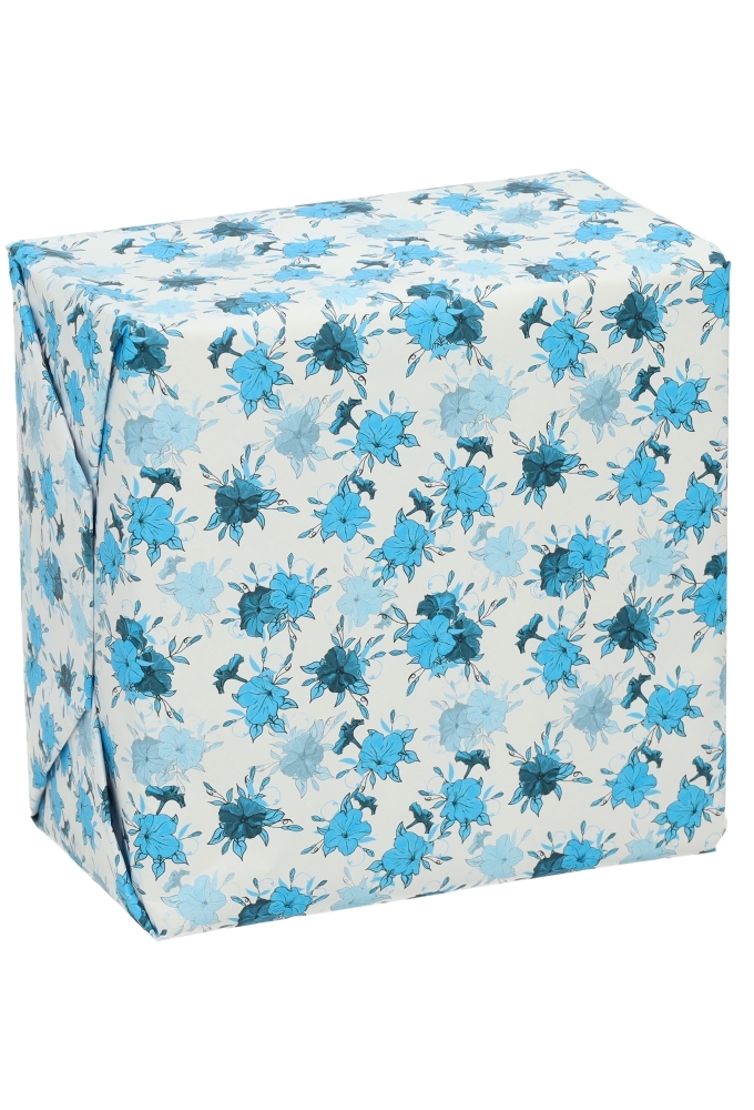 Kadopapier Blauwe Bloemen Mat 50cm x 100meter